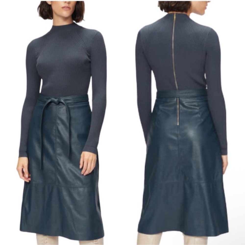 Ted Baker knitted bodice faux leather skirt dress